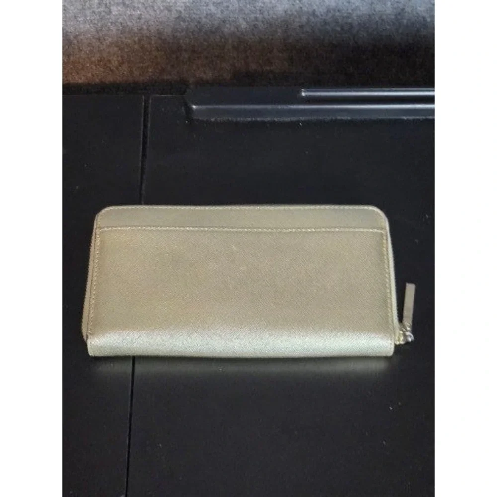 Kate Spade New York Gold Metallic Saffiano Leather Zip Around Continental Wallet